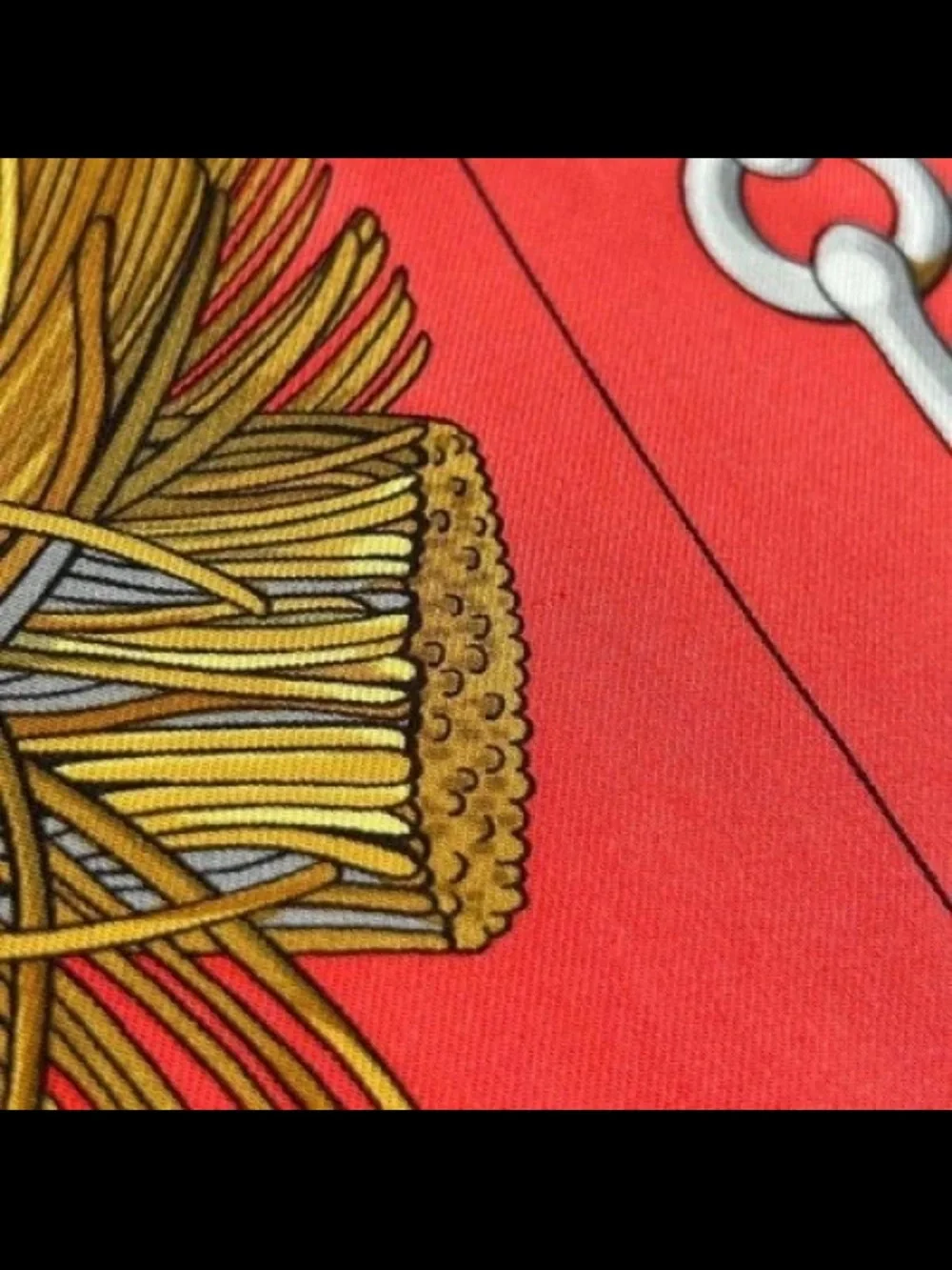 Hermes Red White and Gold Equestrian Print Silk Scarf